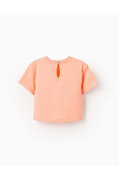 Ziddy Cotton T-shirt with Knot for Baby Girls 'Summer Memories', Coral