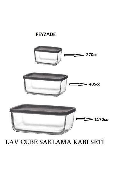 LAV Feyzade Cube Storage Container Set 1170Cc-405Cc-270Cc (3 Colors)