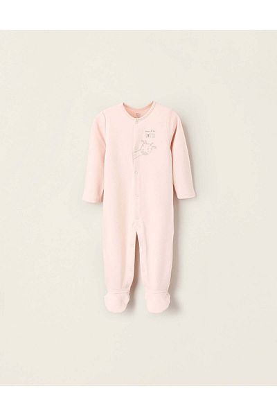 Ziddy Cotton Sleepsuit for Baby Girls 'Giraffe', Pink