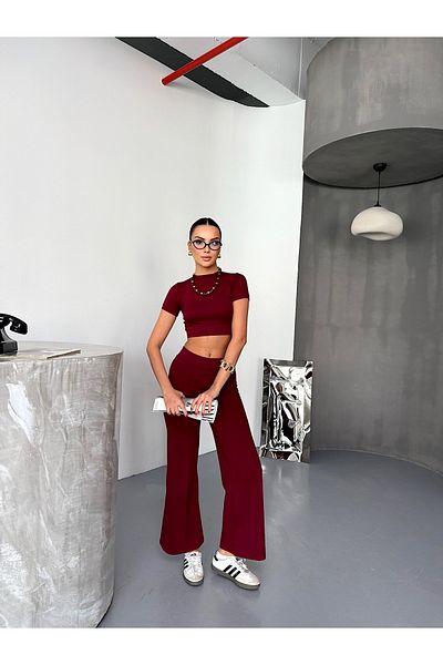 sportiness Modal Fabric Suit with Chima Detail Crop Tracksuit Suit