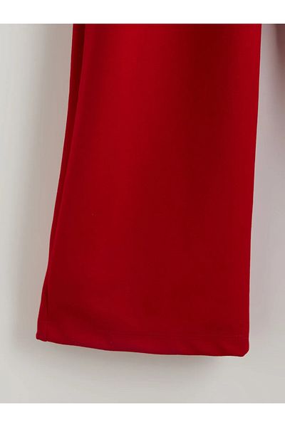 LC Waikiki Red Crew Neck Regular Fit Pleated Girl's Jumpsuit
