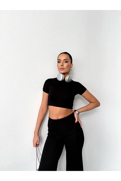 sportiness Modal Fabric Suit with Chima Detail Crop Tracksuit Suit