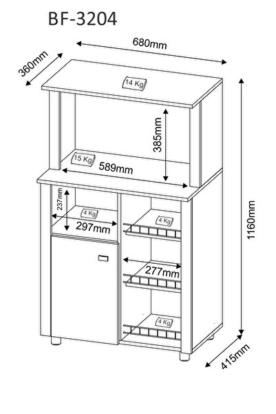 pilati Kitchen cabinet with multi-purpose drawers, white color