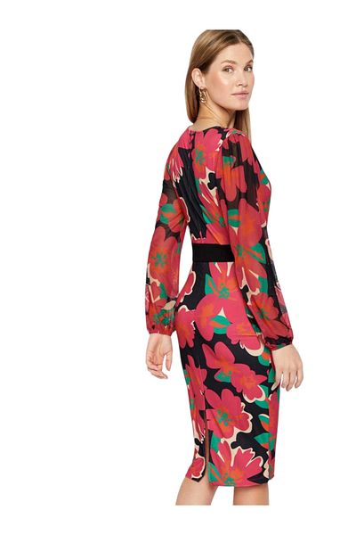 MAMAYAGA Rochie sportivă elegantă, cu decolteu în V, cu mâneci lungi din șifon, cu imprimeu floral
