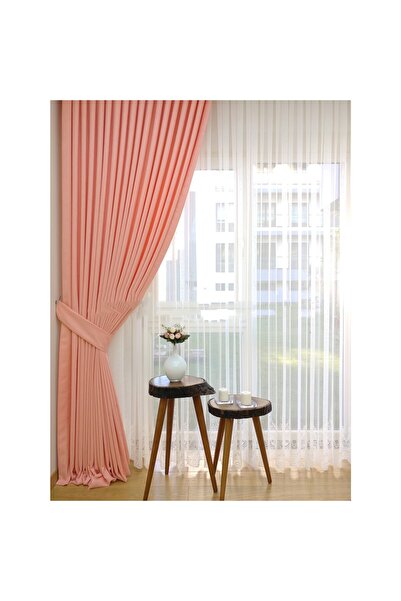 DECO Yavruağzı Ada Fon Perde Pilesiz Extraforlu Düz Dikim Büzgü Pile