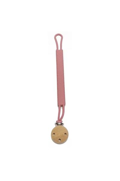 The Cloudish Shop Silicone Pacifier Strap Pacifier Holder with Wooden Clip - Knitting Pattern Dried Rose Pink