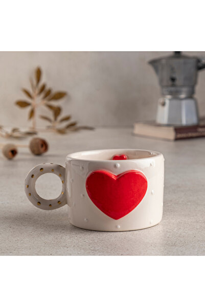 Ayda Seramik El Yapımı Seramik Büyük Kalp Kahve Kupası - Fincanı