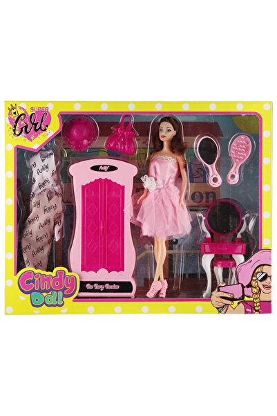 mavi su dünyası Cindy Dolaplı Makyaj Masalı Bebek 9 Parçalı - Mavi Su Dünyası