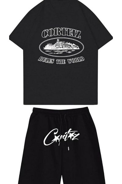 Elvino Corteiz Text Printed Oversize Unisex Shorts-Tshirt Set