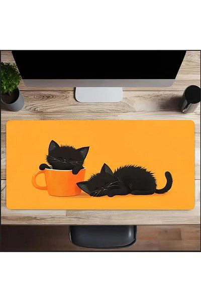 sgeteknoloji 70X30 cm Naughty Cat in a Cup Themed Non-Slip Base Speed Surface Gamer Mouse Pad Gaming