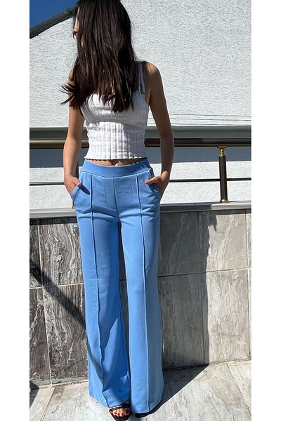 SERBA Pantaloni largi cu talie flexibilă interlock din oțel