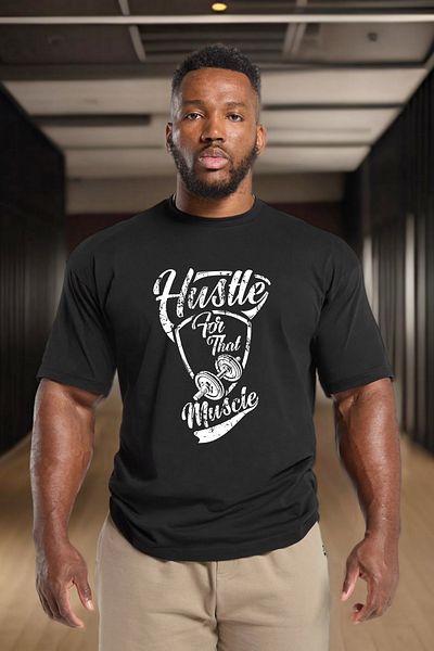 BESSA Ανδρικό μπλουζάκι Hustle Muscle με στάμπα μαύρο Oversize Crew Neck Cotton Athlete