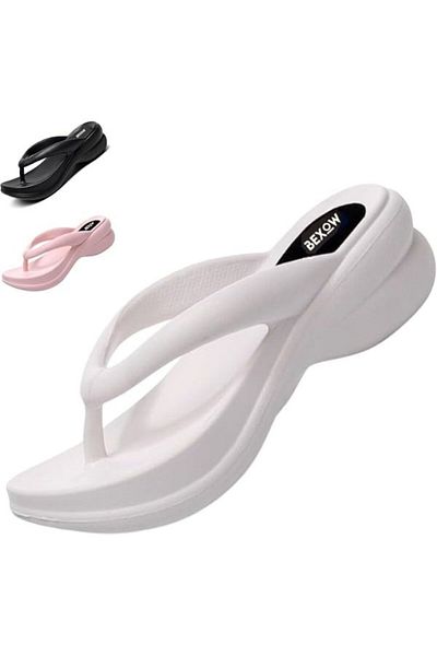 BEXOW Women's High Heel Flip Flops Slippers Waterproof Platform Comfortable EVA Lightweight Stylish