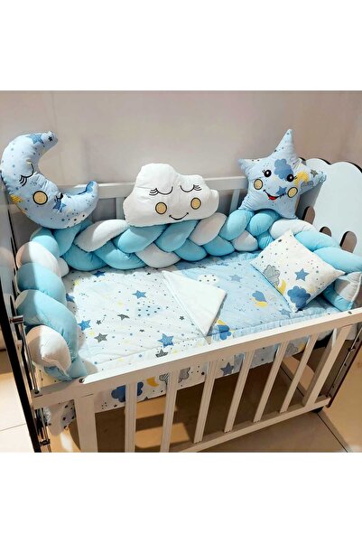 JULYA KİDS 3Lü Örgülü Kenar Koruma Süslü Yastık 7 Parça 60*120 Cm Bebek Beşik...