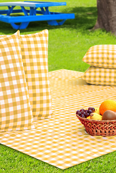 AfgTech Piknik Seti 170x170cm Piti Kareli Piknik Örtüsü, 40x40cm 4 Adet Minde...