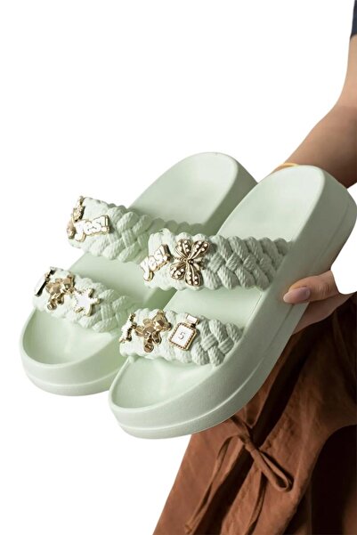 Liger Women's Stylish Comfortable Daily Slippers with Stones Water Green