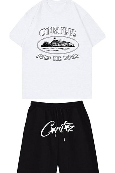 Elvino Corteiz Text Printed Oversize Unisex Shorts-Tshirt Set