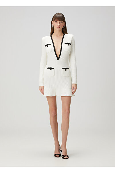 Self Portrait Beyaz Mini Triko Kokteyl Elbise