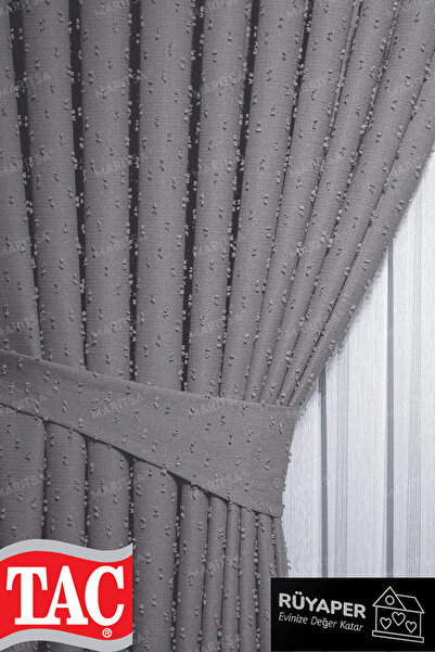 Taç Bohemian Gray Dream Linen Series Pompom Pattern Tight Pleat Single Wing