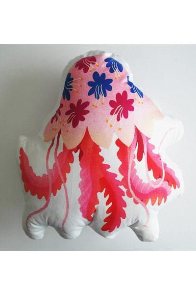 AZİZ OYUNCAK Pink Floral Jelly Fish Cartoon Jellyfish 3D Printed Pillow