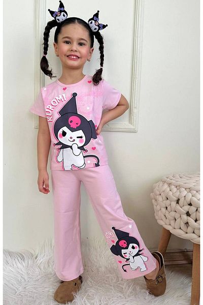 şıklık durağı Kuromi Summer Short Sleeve T-Shirt & Pajamas 2 Pieces Girls Set