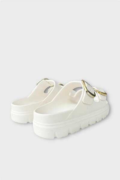 Liger Stylish Women's Slippers - White with High Sole Buckle