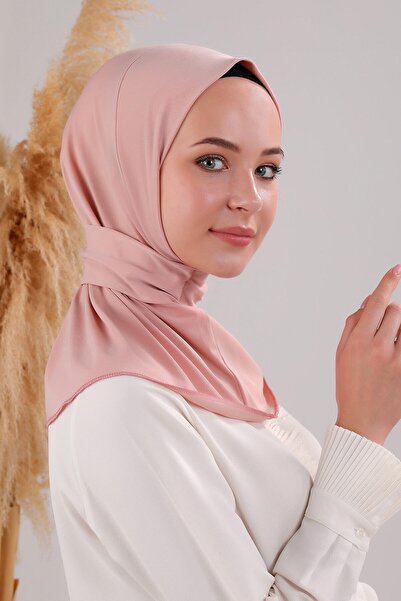 Melodi Scarf Kadın Tesettür Pratik Çıtçıtlı Sandy Deniz Havuz Uyumlu Fular Hazır Bone Pudra