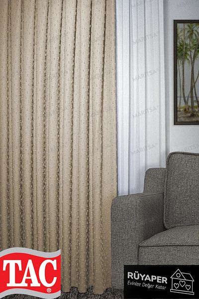 Taç Dream Linen Series Grammage Pompom Pattern Honey Foam Color Background Curtain Frequent Pleat Single Wing