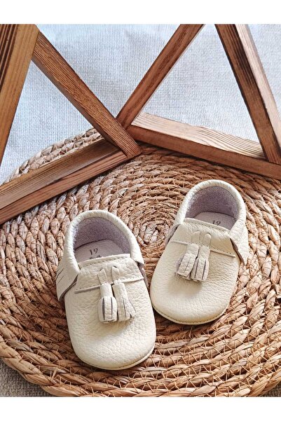 MİNİBİRİ Kıng Model Krem Renk Bebek Makosen Patik Bebek Ayakkabısı