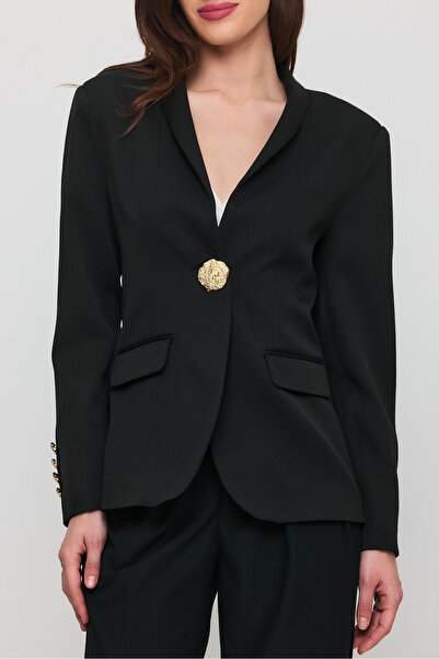 Human Base Kadın Siyah Gold Düğme Detay Blazer Ceket