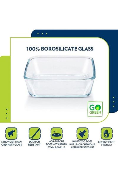 Borosil Microwavable Square Baking Dish With Plastic Lid - Microwave, Oven And Dishwasher Proof White 800ml