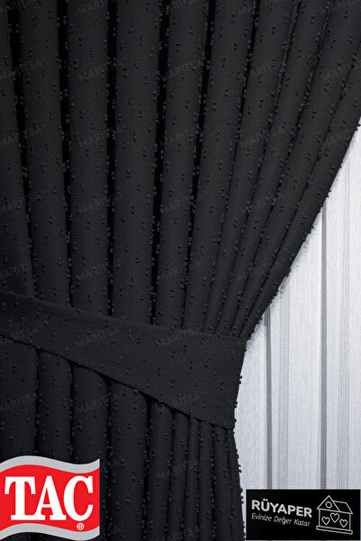 Taç Σειρά Rüyaper Linen Gramage Pompom Μοτίβο καπνιστό χρώμα φόντο κουρτίνα συμπίεσης μονή πτέρυγα