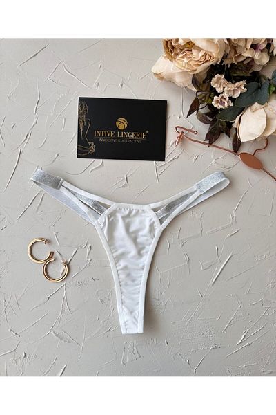 İntive Lingerie Passione Bright Stripe Λεπτομερές λευκό εύκαμπτο στρινγκ με κανονική μέση