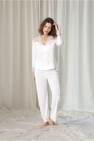 QKK Bridal 6-Piece Dowry Set - Ecru Combed Cotton Dressing Gown, Nightgown and Pajama Shorts Suit Q9U6O1K0Kka