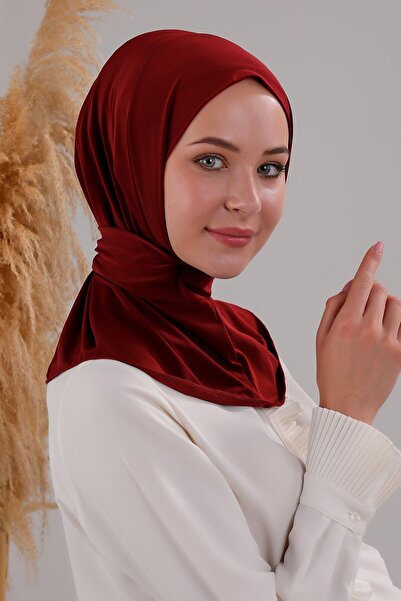 Melodi Scarf Kadın Tesettür Pratik Çıtçıtlı Sandy Fular Hazır Spor Şal Bordo