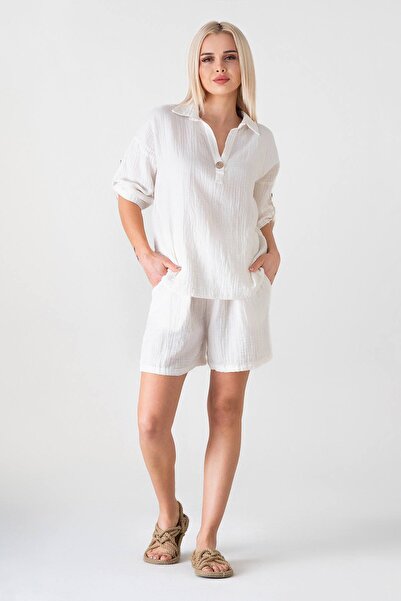 Fashion Showcase Muslin Basic Natural Fabric 100% Cotton Sleeve Blouse Women'...