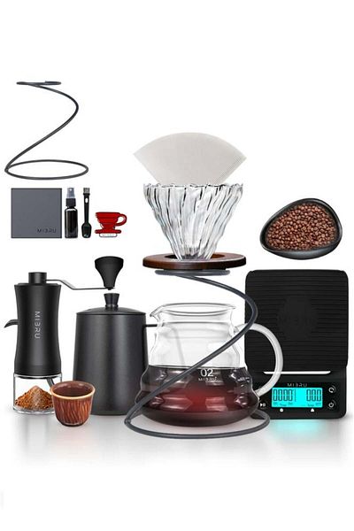 MIBRU V60 Coffee Set 13 Piece Coffee Drip Coffee Making Kit Premium Pour Over Manual Grinder Dripper