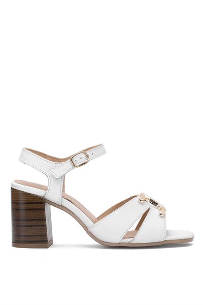 Venüs White Women's Genuine Leather Heeled Sandal 2108520 Y