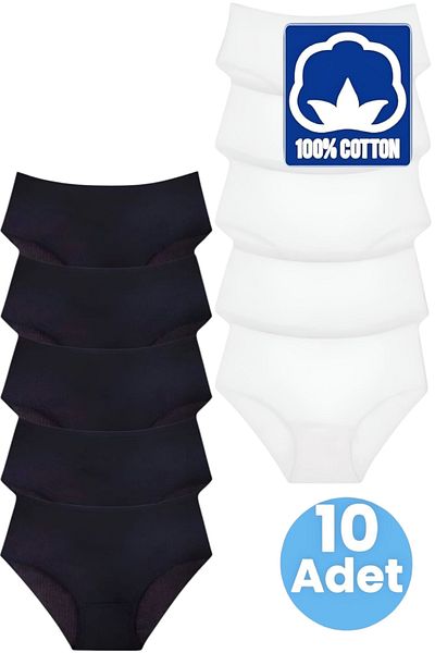 Tezzgelsin Women's High Waist 100% Cotton 10-Piece Ribbed Bato Panties Women's 10-Piece Panties