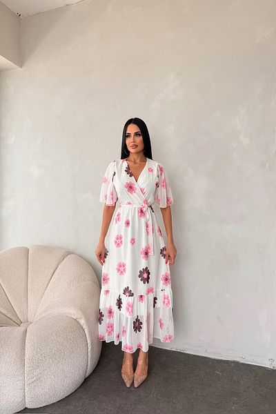 LİLA İSTANBUL Rochie de vară cu guler dublu cu imprimeu cu margarete