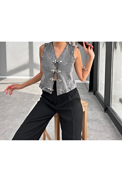 neslihansarıca kot yelek , füme kancalı kot yelek