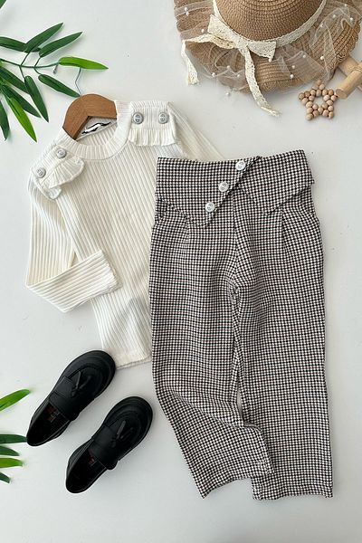 Minigimin Cicileri Baby's Button Detailed Suit with Buttons and Crowbar Trousers - White