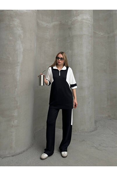 LAVRE Garnish Half Zipper Oversize Wide Leg Soft Texture Modal Fabric Tracksu...