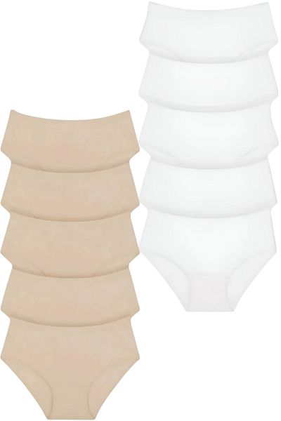 Tezzgelsin Women's High Waist 100% Cotton 10-Piece Ribbed Bato Panties Women's 10-Piece Panties