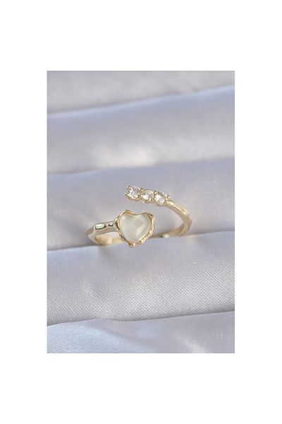 Skygo Brass Gold Color Zircon Stone Pearlescent Heart Model Adjustable Ring - Tj-Byk3233