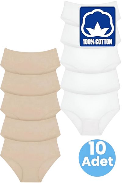 Tezzgelsin Women's High Waist 100% Cotton 10-Piece Ribbed Bato Panties Women's 10-Piece Panties