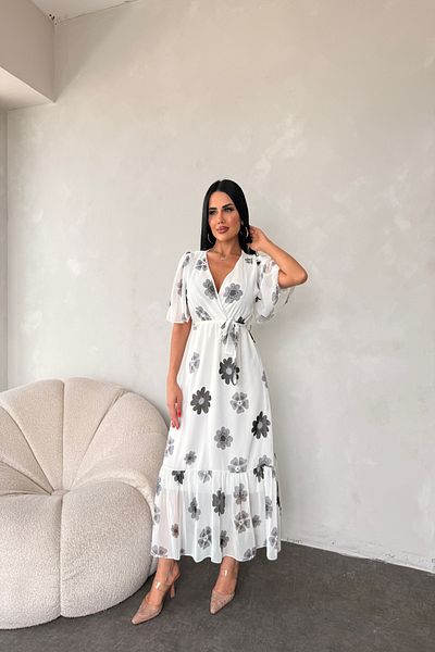 LİLA İSTANBUL Rochie de vară cu guler dublu cu imprimeu cu margarete