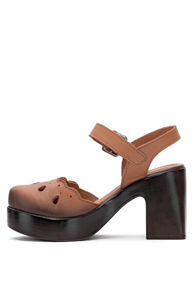 Venüs 2217001 Y Women's Genuine Leather Heeled Sandals Brown
