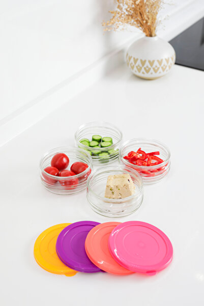 ZURİ DESİGN Set of 4 Premium Glass Storage Containers 410 Cc | Colorful Plastic Storage Container with Lid, Airtight