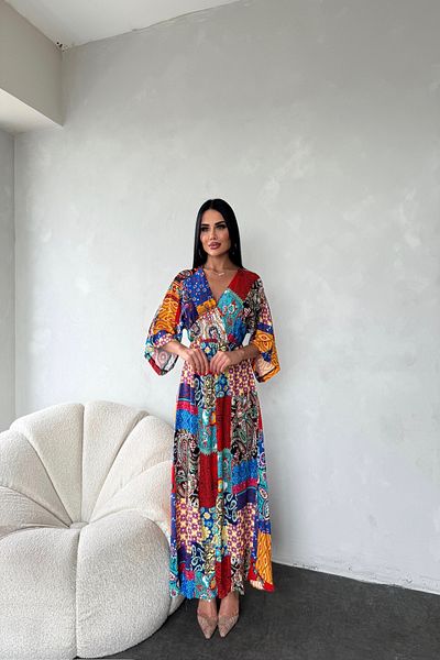 LİLA İSTANBUL Rochie de vară cu guler dublu cu imprimeu etnic